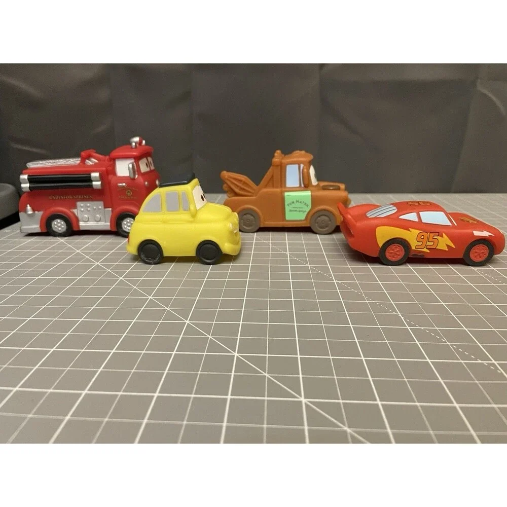 Disney Pixar Cars Vinyl Bath Pool Water Toys Mater Lightning Red FireTruck Lot 4